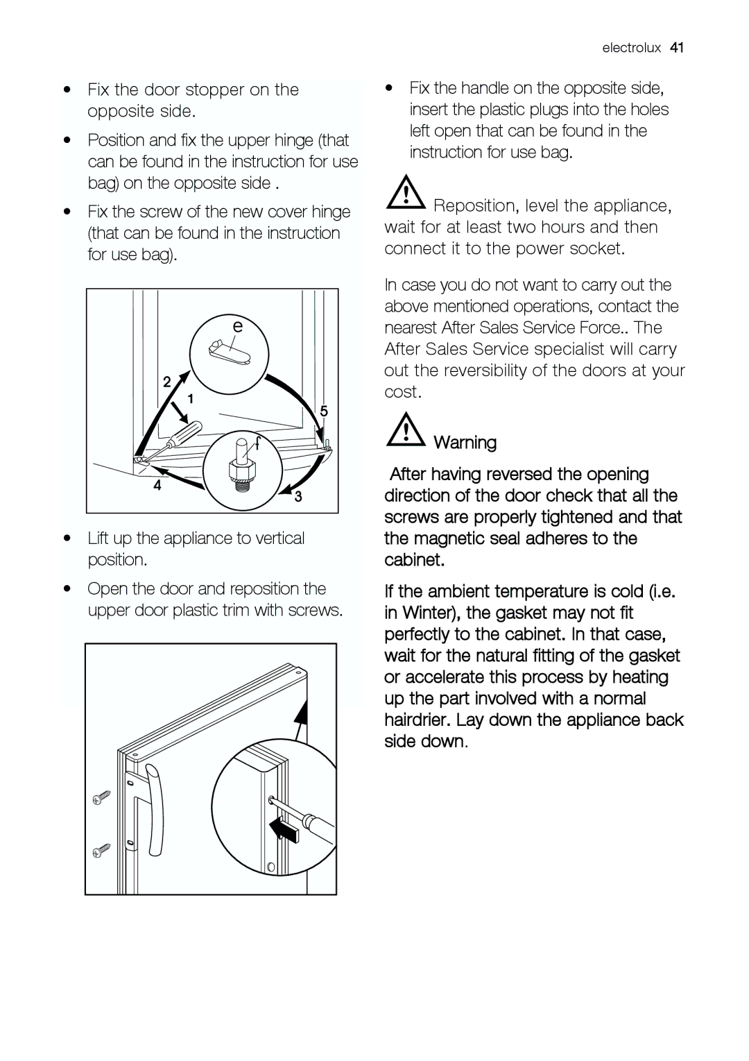 Electrolux EUF 27391 S manual Fix the door stopper on the opposite side 