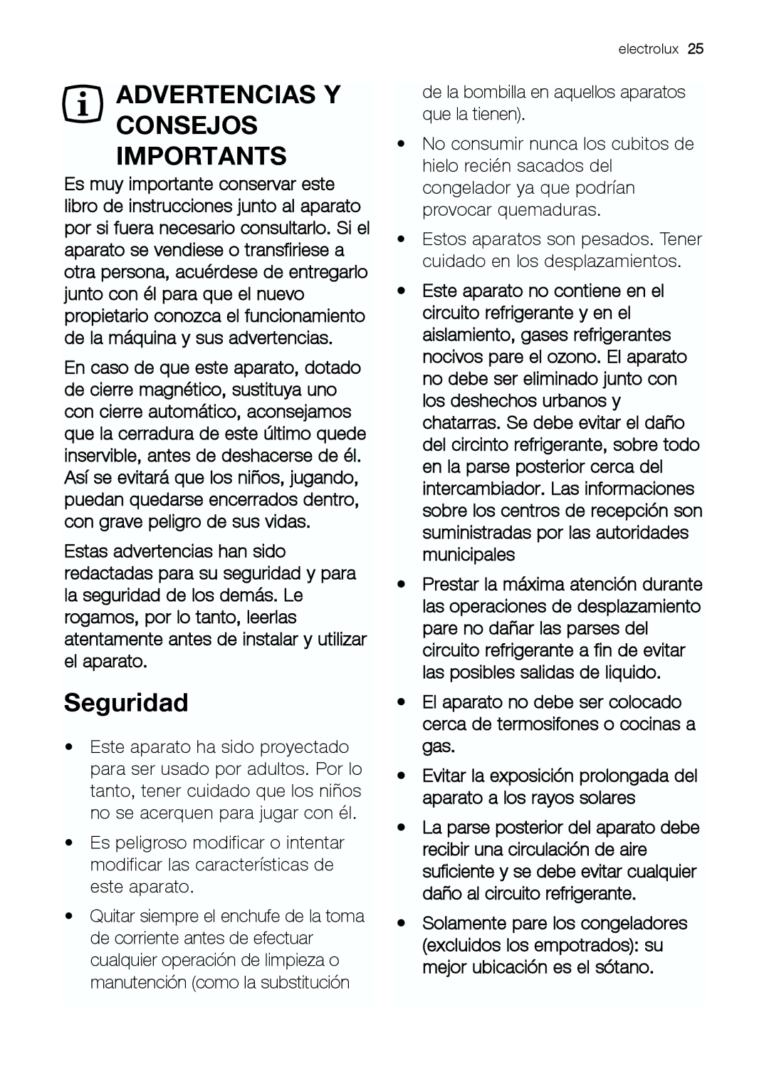 Electrolux EUF 27391 X manual Advertencias Y Consejos Importants, Seguridad 