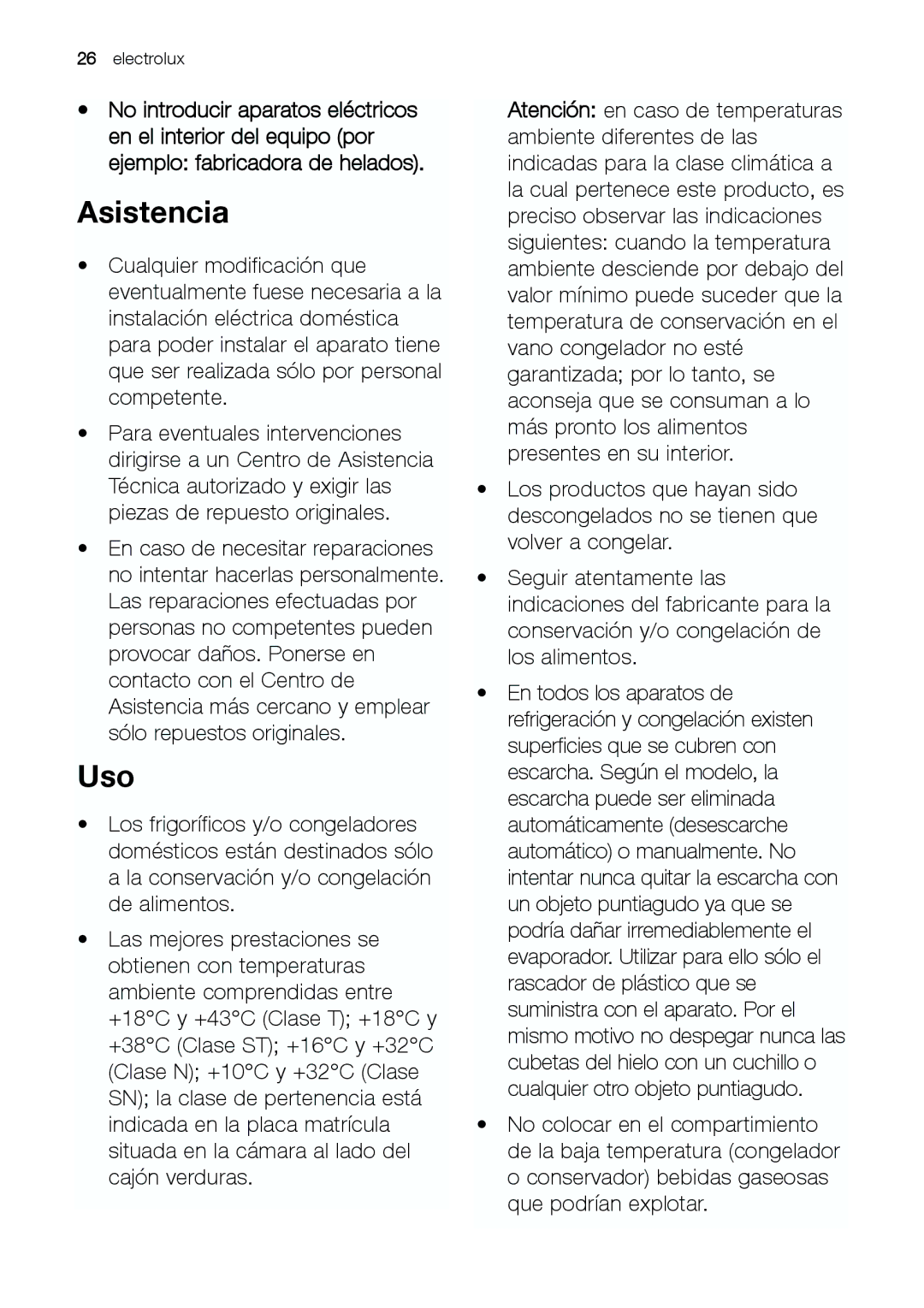 Electrolux EUF 27391 X manual Asistencia, Uso 