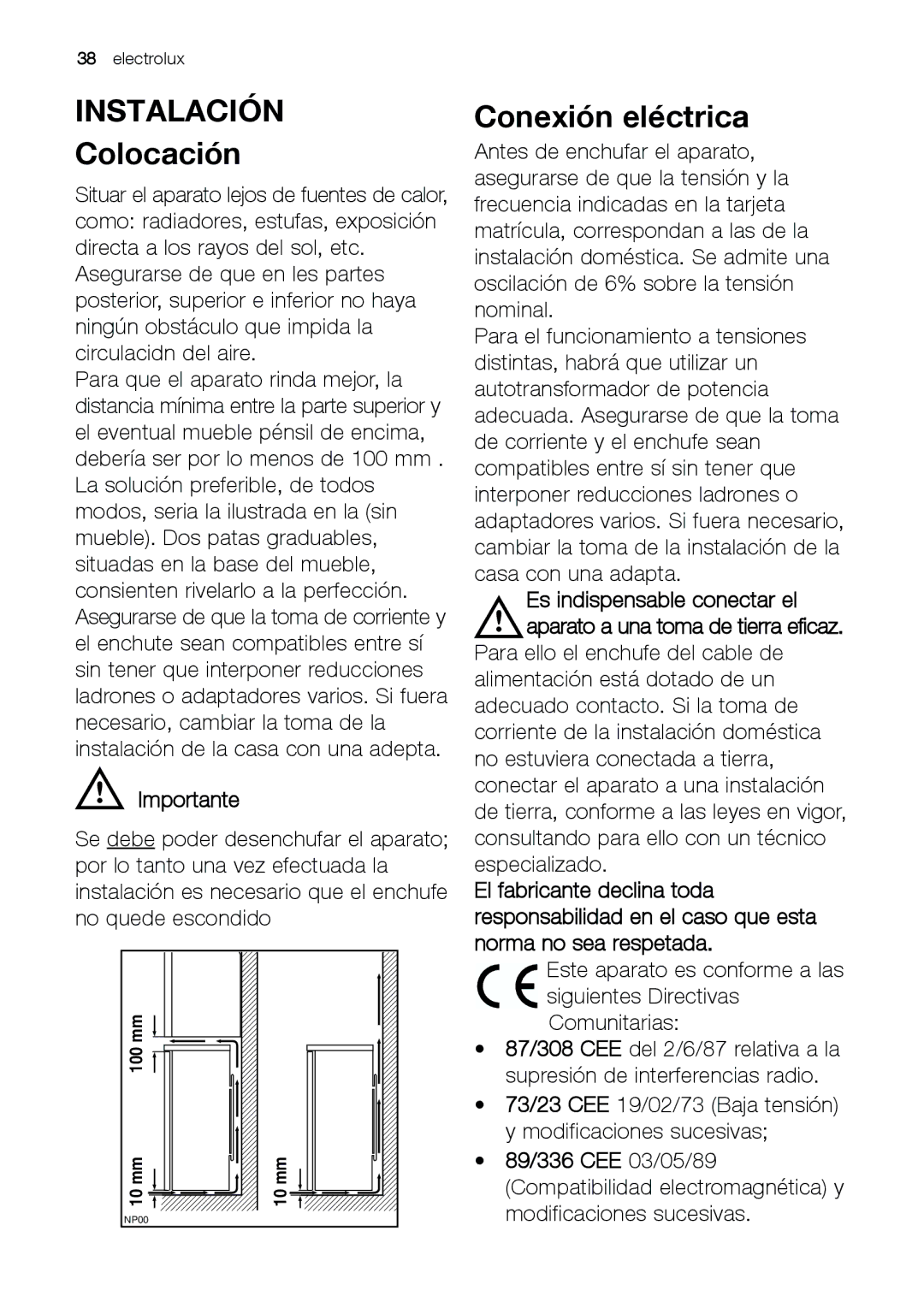 Electrolux EUF 27391 X manual Instalación, Colocación, Conexión eléctrica 