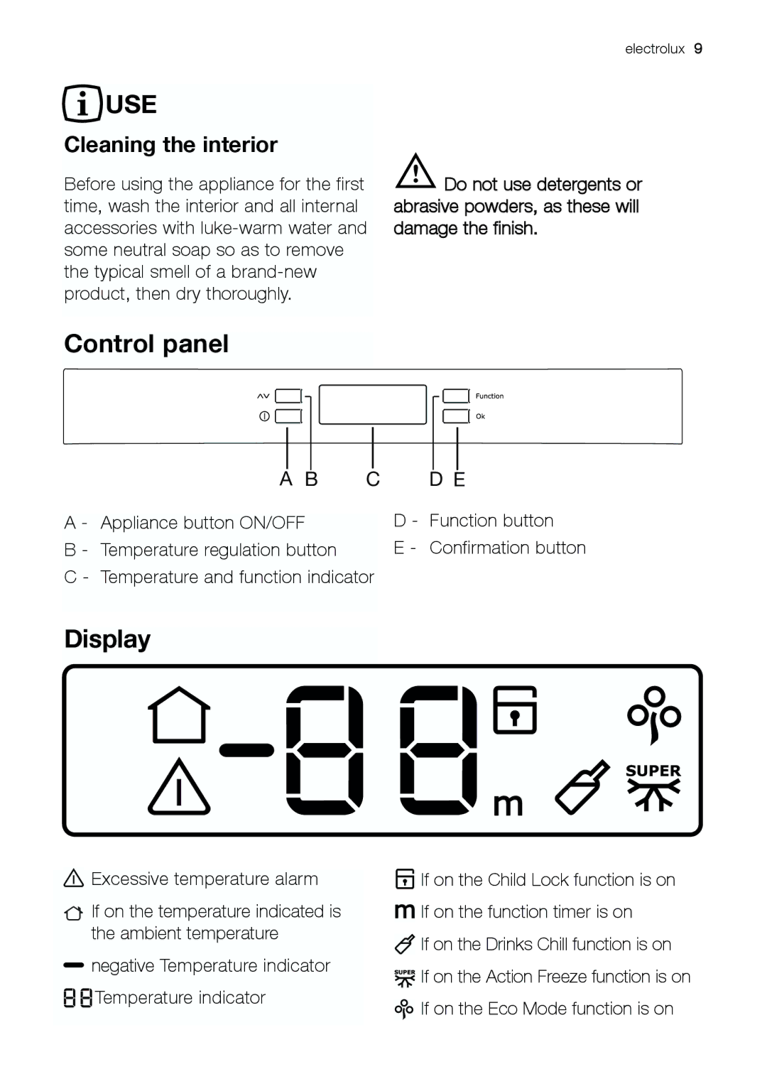 Electrolux EUF 27391 X manual Use, Control panel, Display 