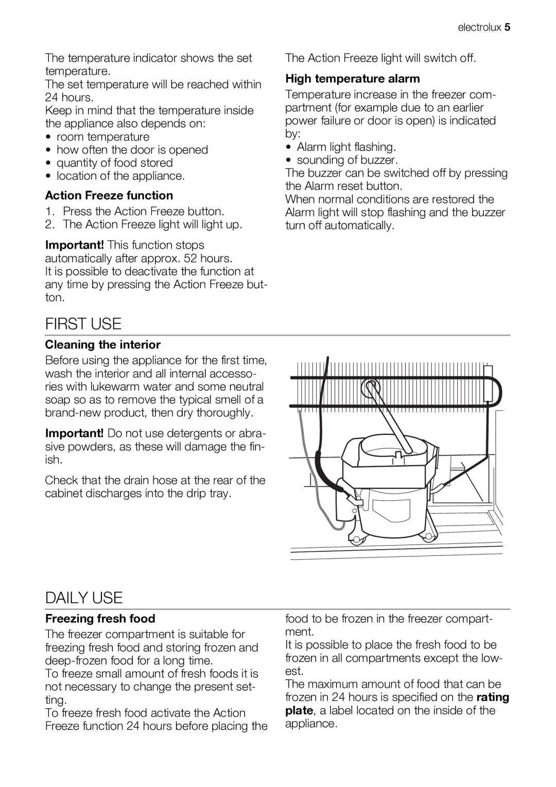 Electrolux EUF29260W user manual First USE, Daily USE 