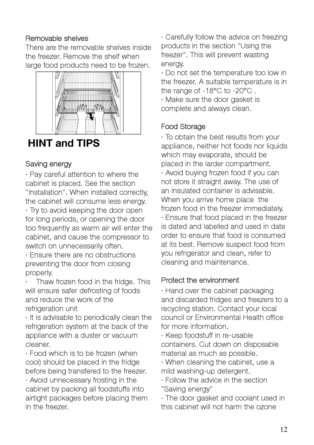 Electrolux EUF29400W, EUF29400X manual Removable shelves, Saving energy, Food Storage, Protect the environment 