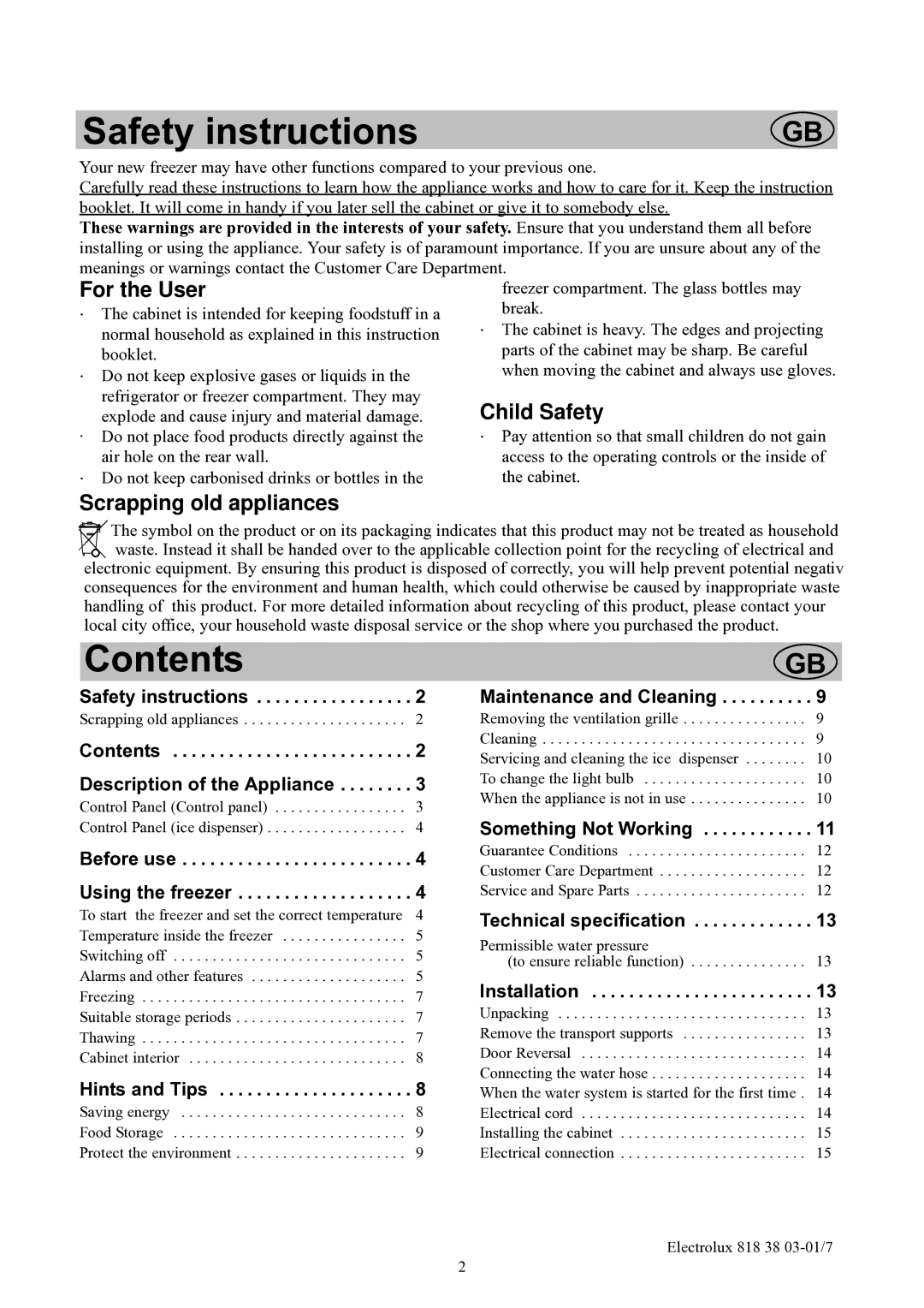 Electrolux EUFG2900X manual For the User, Child Safety, Scrapping old appliances 