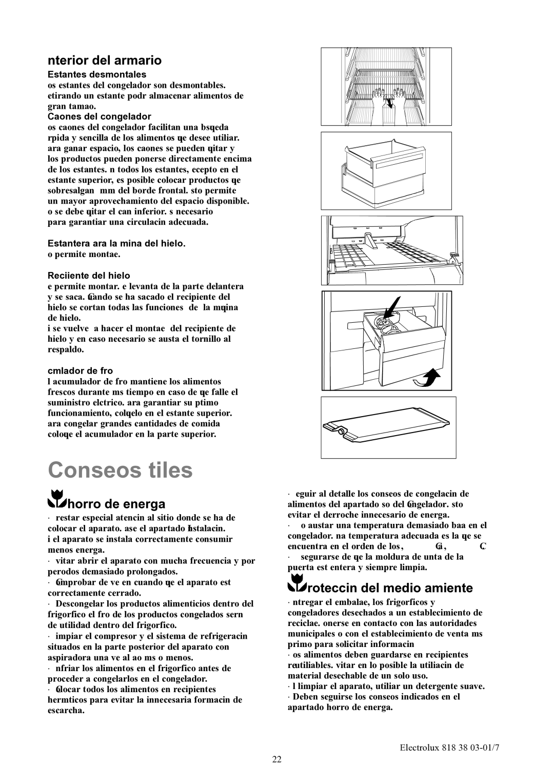 Electrolux EUFG2900X manual Consejos Útiles, Interior del armario, Ahorro de energía, Protección del medio ambiente 