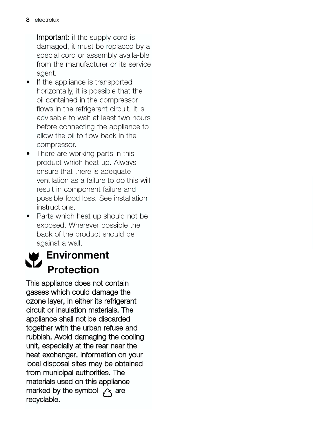 Electrolux EUG 23800 manual Environment Protection 