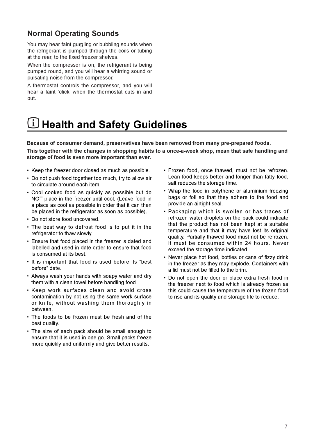 Electrolux EUN 1272 manual Health and Safety Guidelines, Normal Operating Sounds 