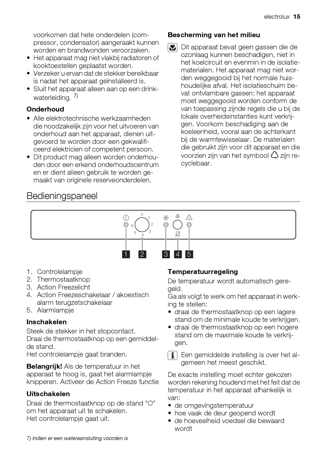 Electrolux EUN12510 user manual Bedieningspaneel 