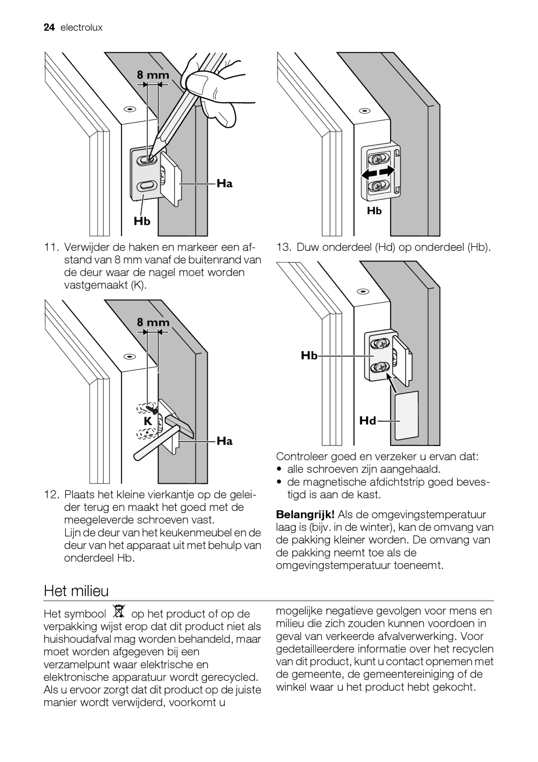 Electrolux EUN12510 user manual Het milieu 