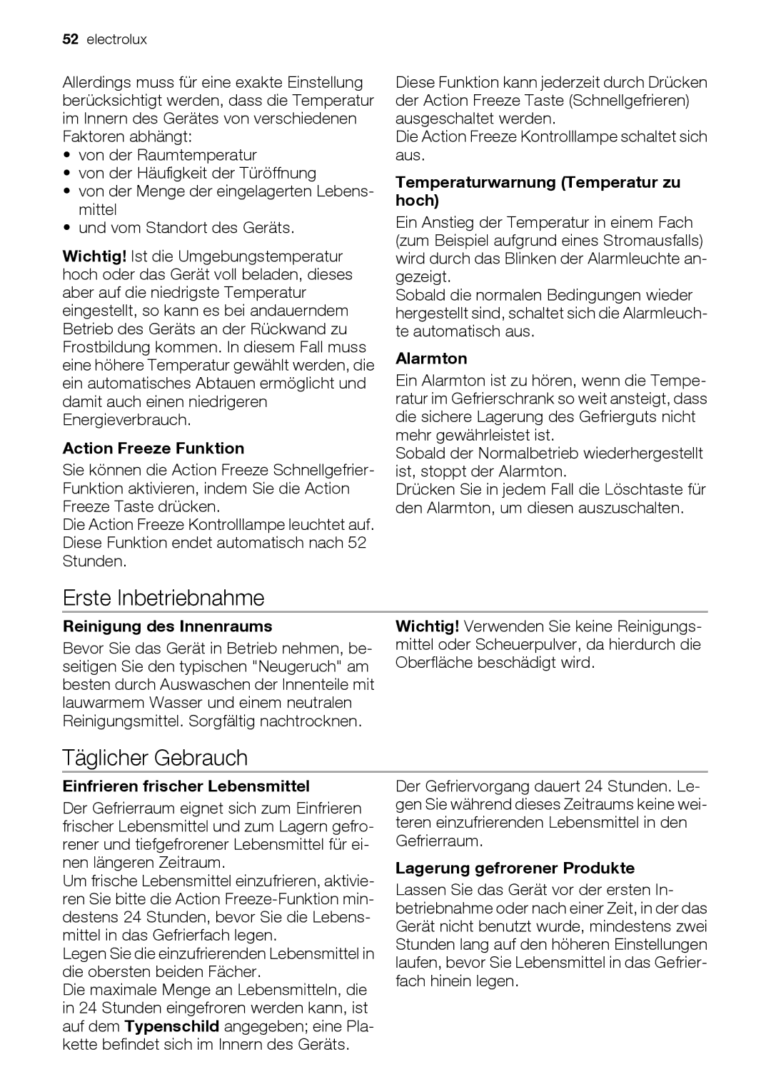 Electrolux EUN12510 user manual Erste Inbetriebnahme, Täglicher Gebrauch 