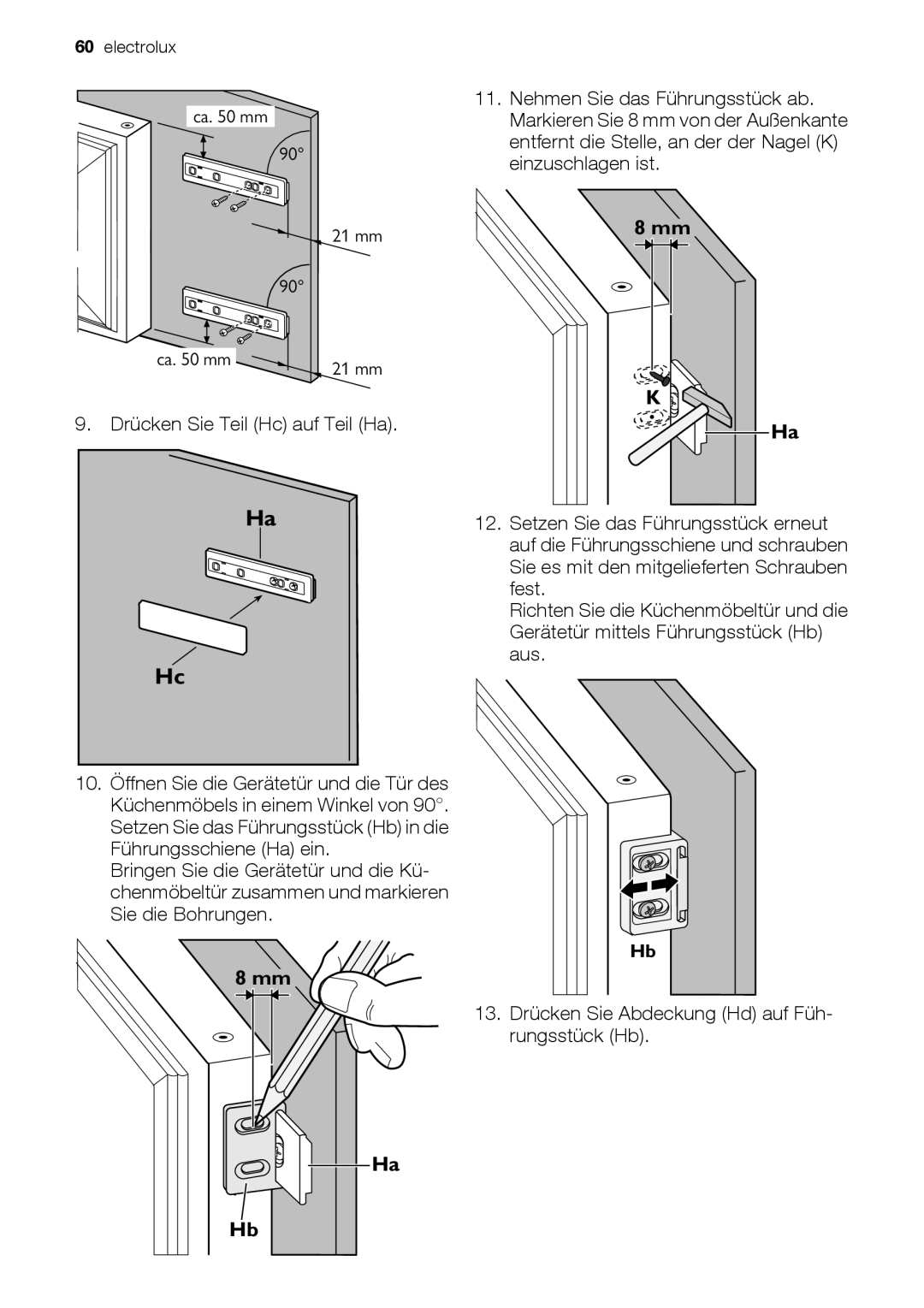 Electrolux EUN12510 user manual Drücken Sie Teil Hc auf Teil Ha 