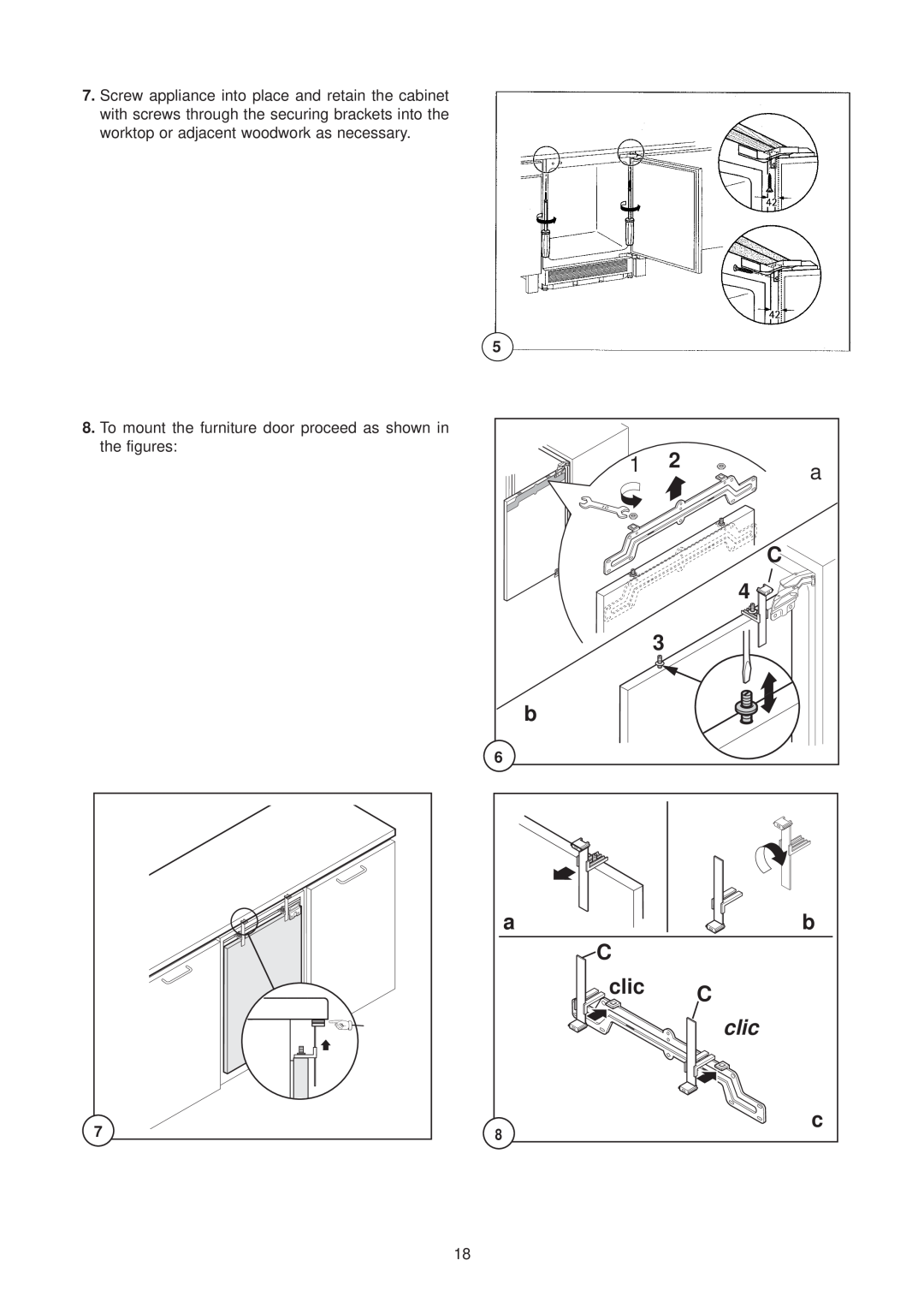 Electrolux EUU 1172, EUU 6174 manual clic, To mount the furniture door proceed as shown in the figures 