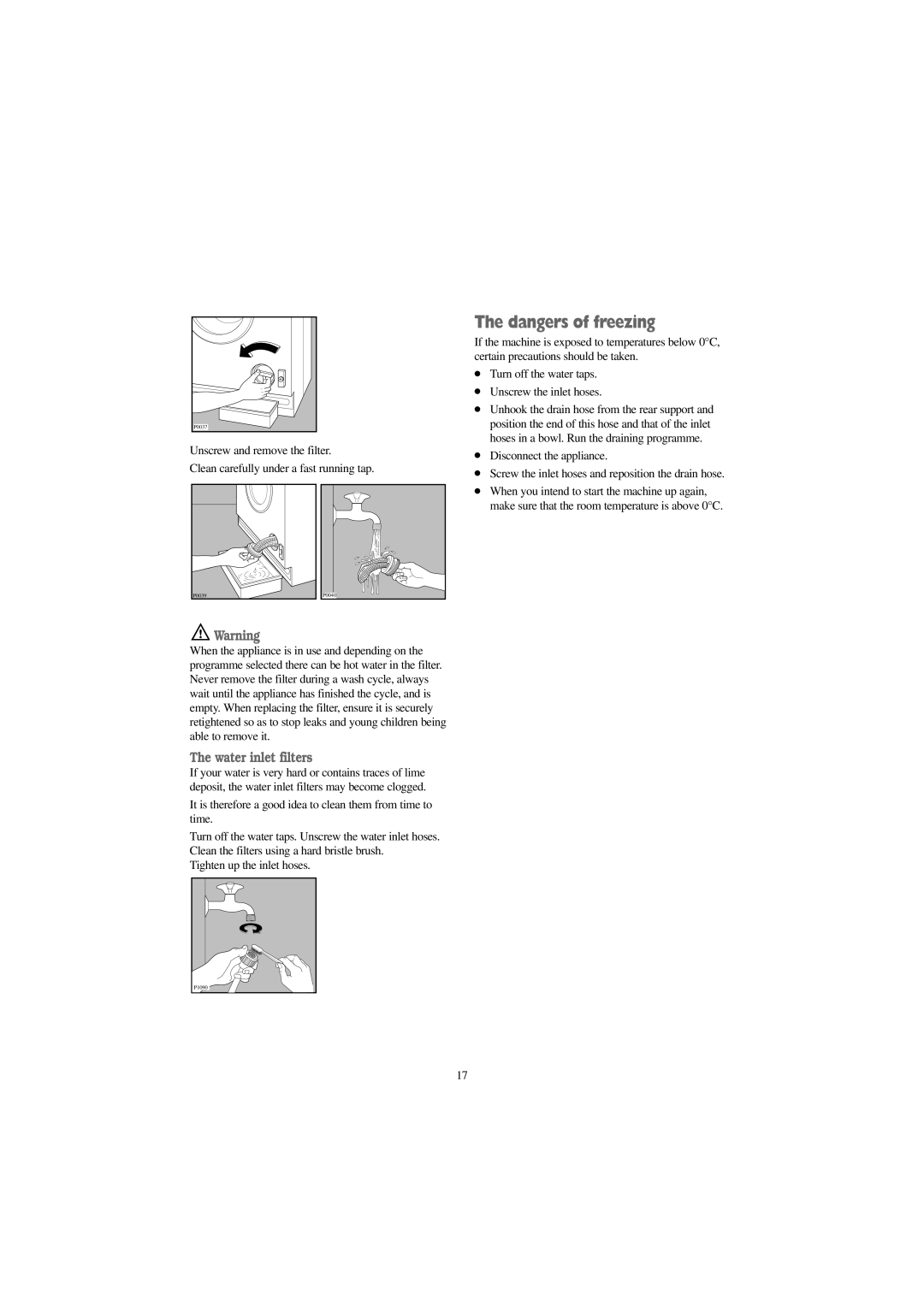 Electrolux EW 1000 I manual Water inlet filters 