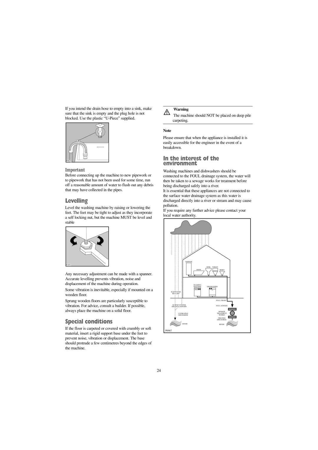 Electrolux EW 1000 I manual Levelling, Special conditions, Interest of the environment 