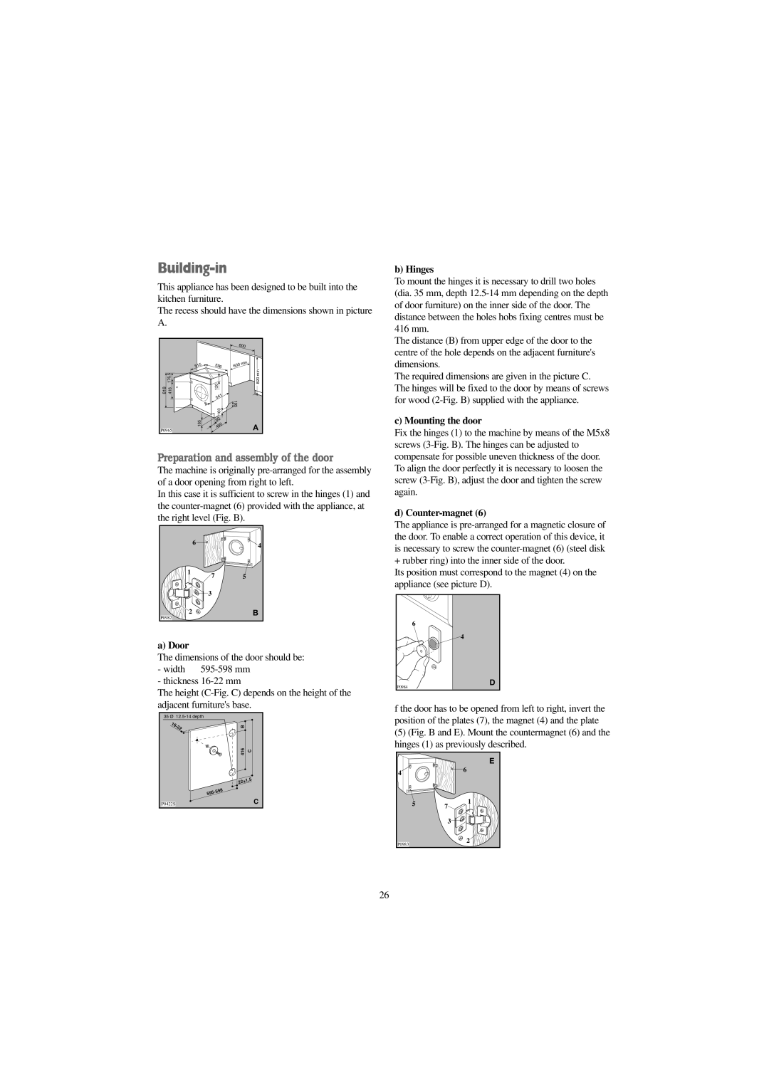 Electrolux EW 1000 I manual Building-in, Preparation and assembly of the door 