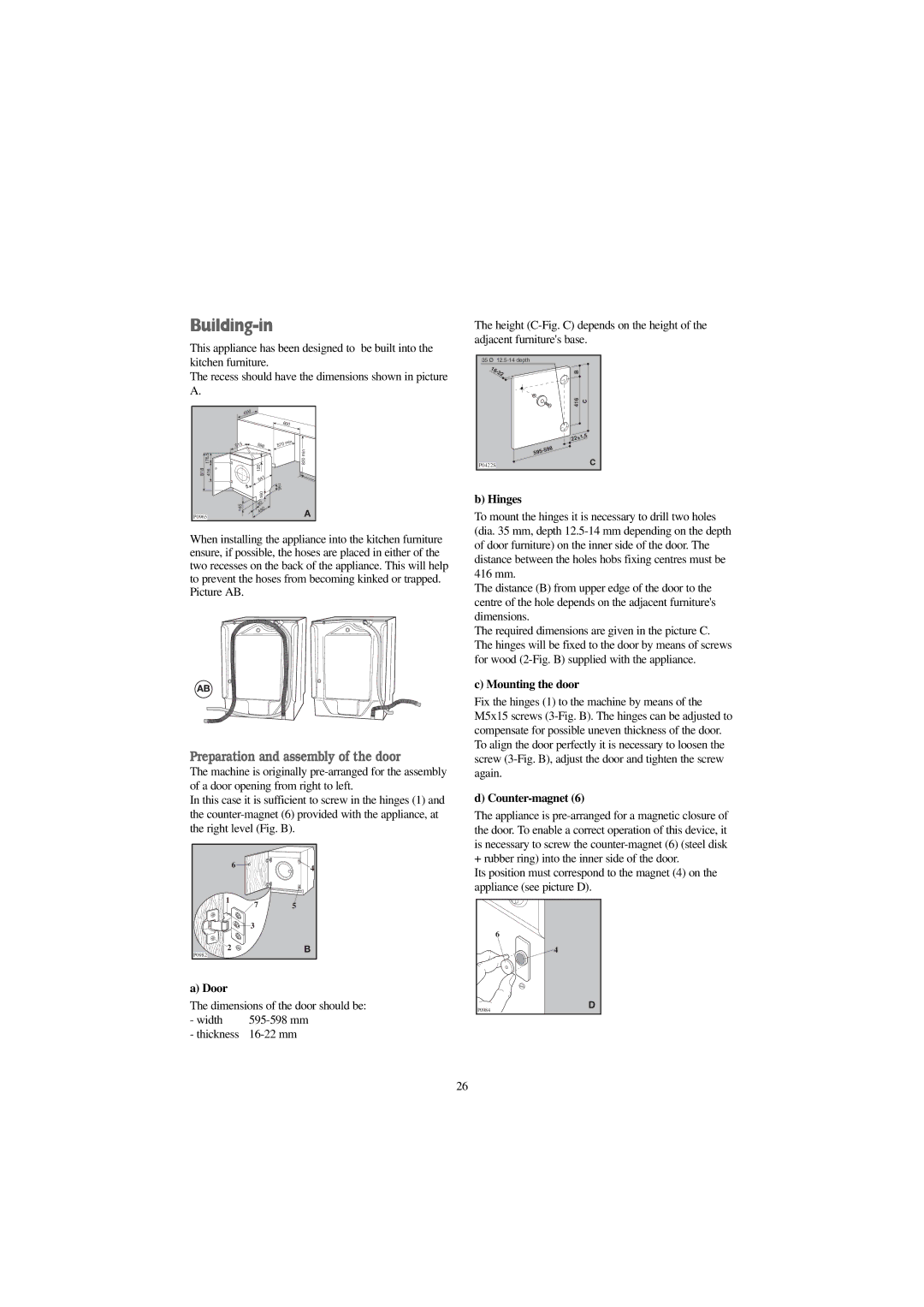 Electrolux EW 1013 I manual Building-in, Preparation and assembly of the door 