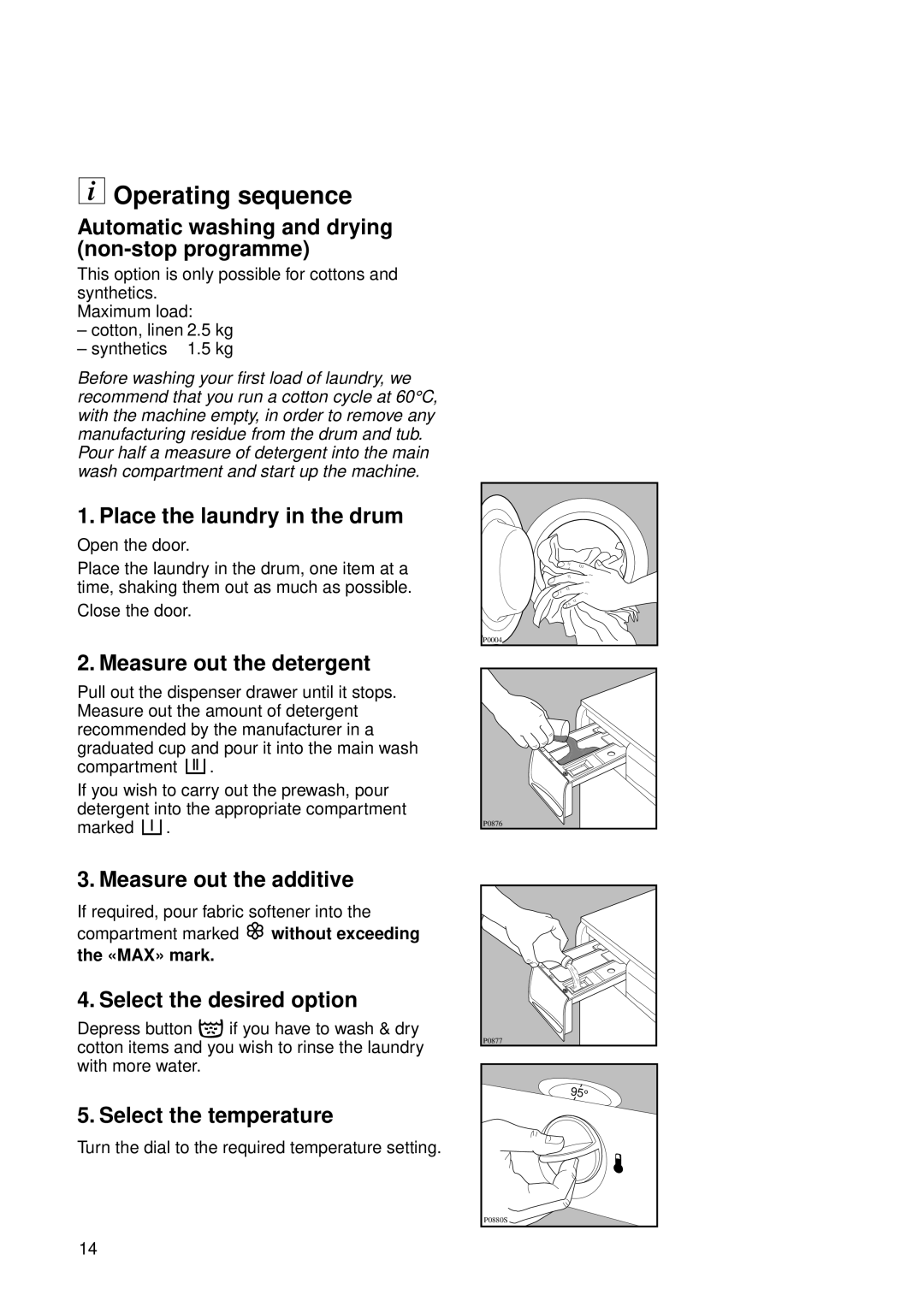 Electrolux EW 1062 W manual Operating sequence 