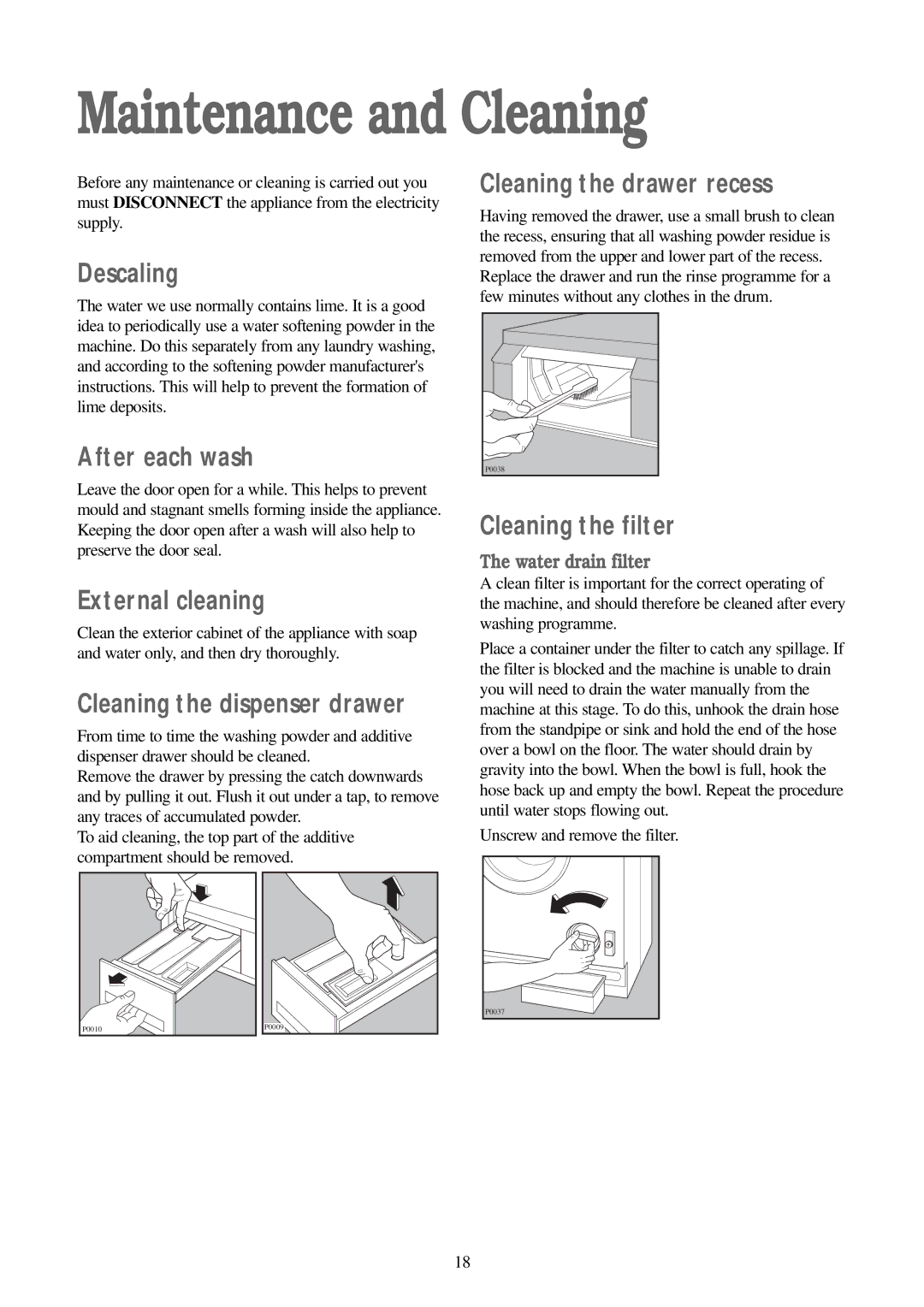 Electrolux EW 1200 i manual Maintenance and Cleaning 