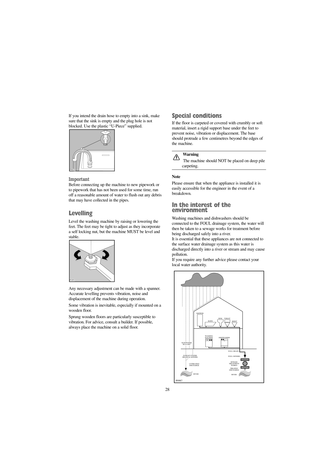 Electrolux EW 1209 I manual Levelling, Special conditions, Interest of the environment 