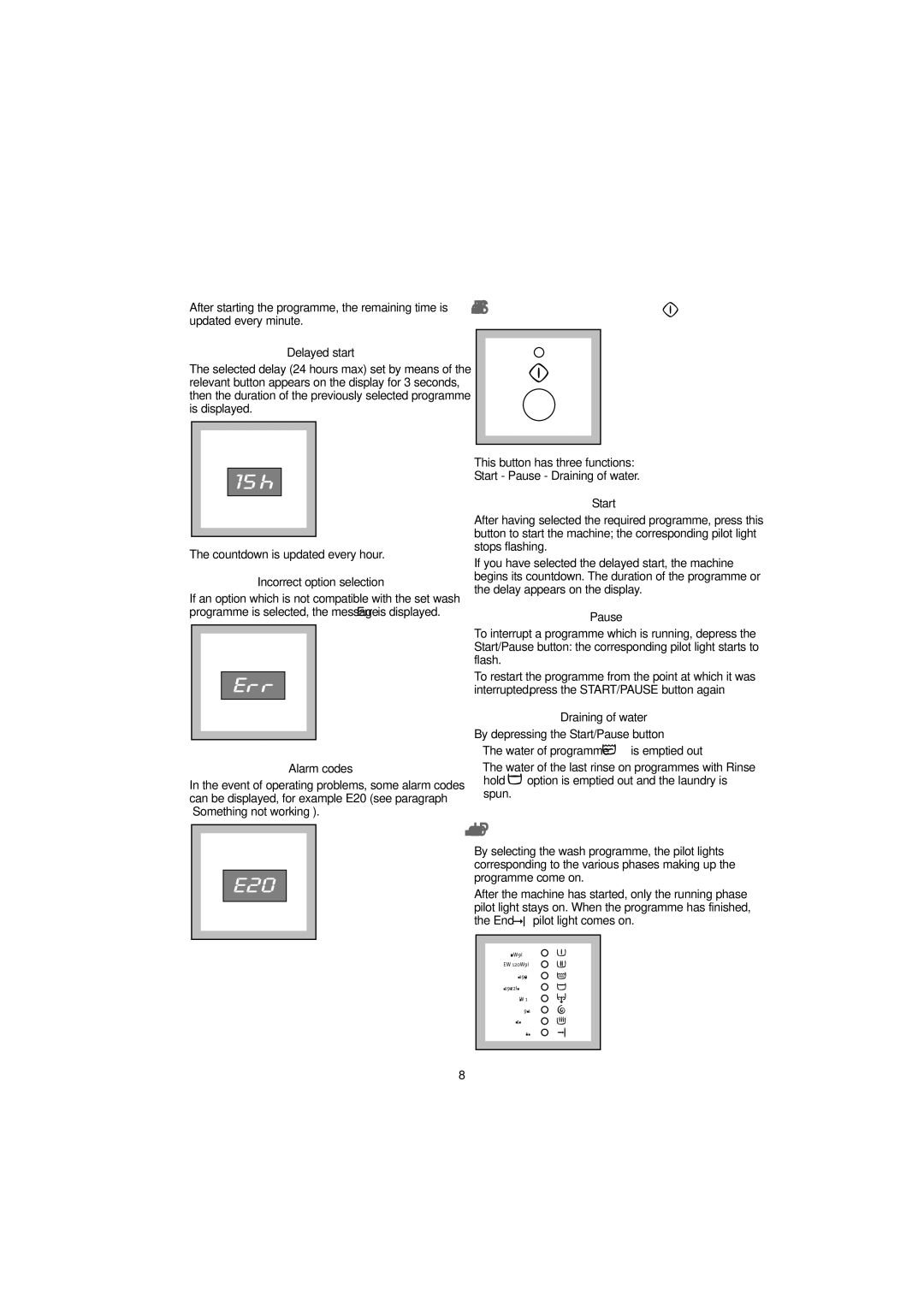 Electrolux EW 1209 I manual Start / Pause Button, Programme progress display 