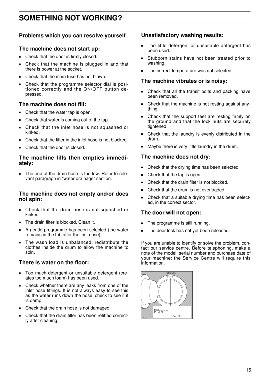 Electrolux EW 1262 W instruction manual Something not WORKING? 