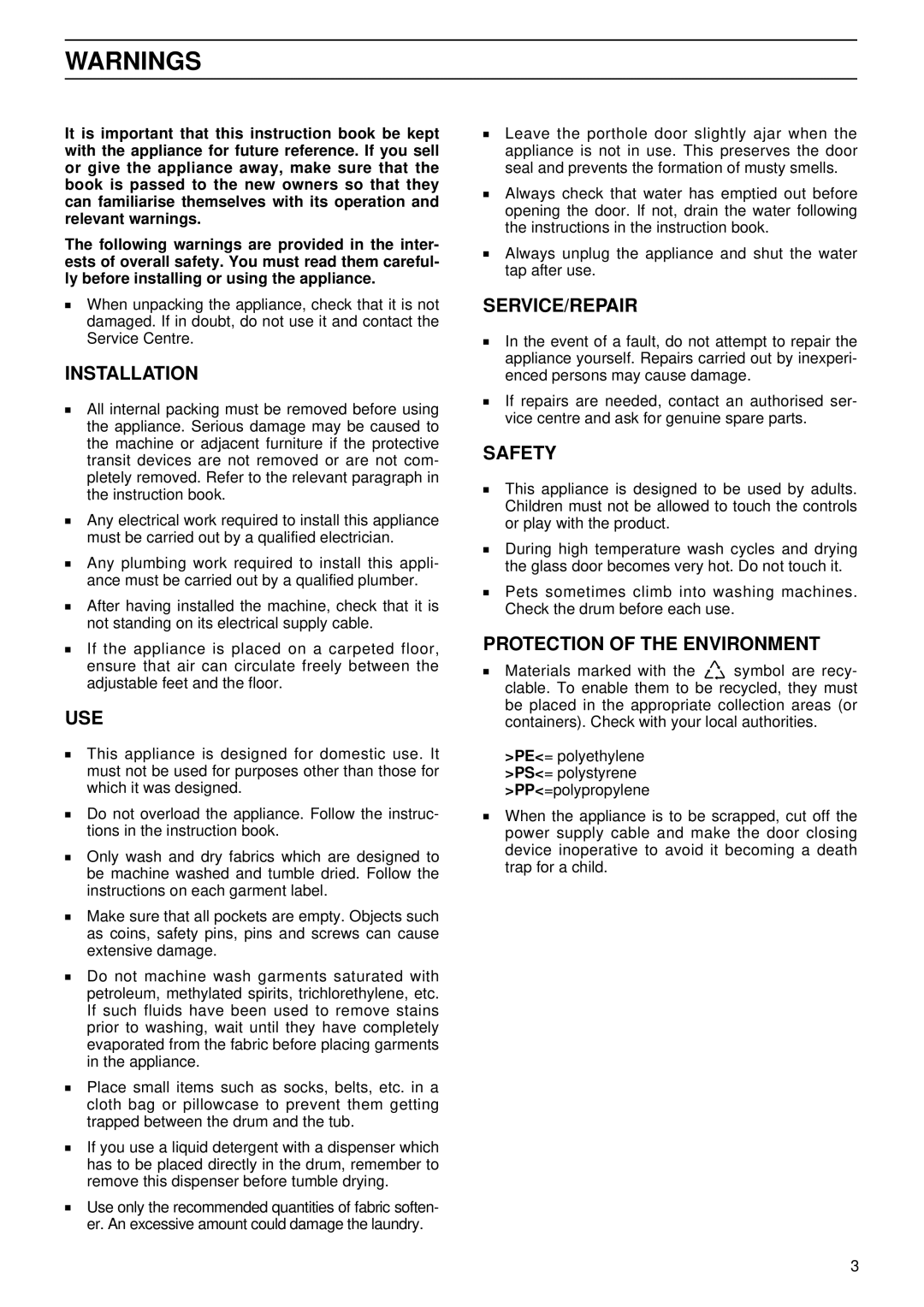 Electrolux EW 1262 W instruction manual Installation 