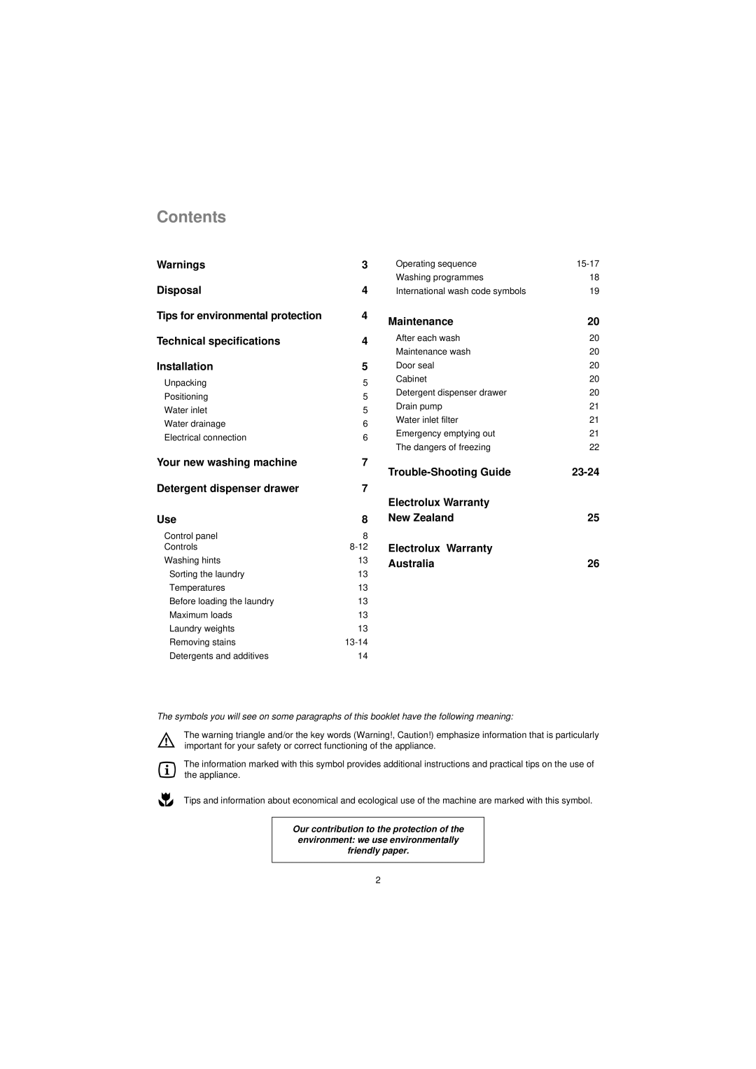 Electrolux EW 1280F manual Contents 