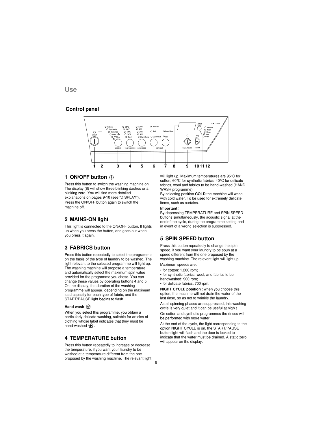 Electrolux EW 1280F manual Use 