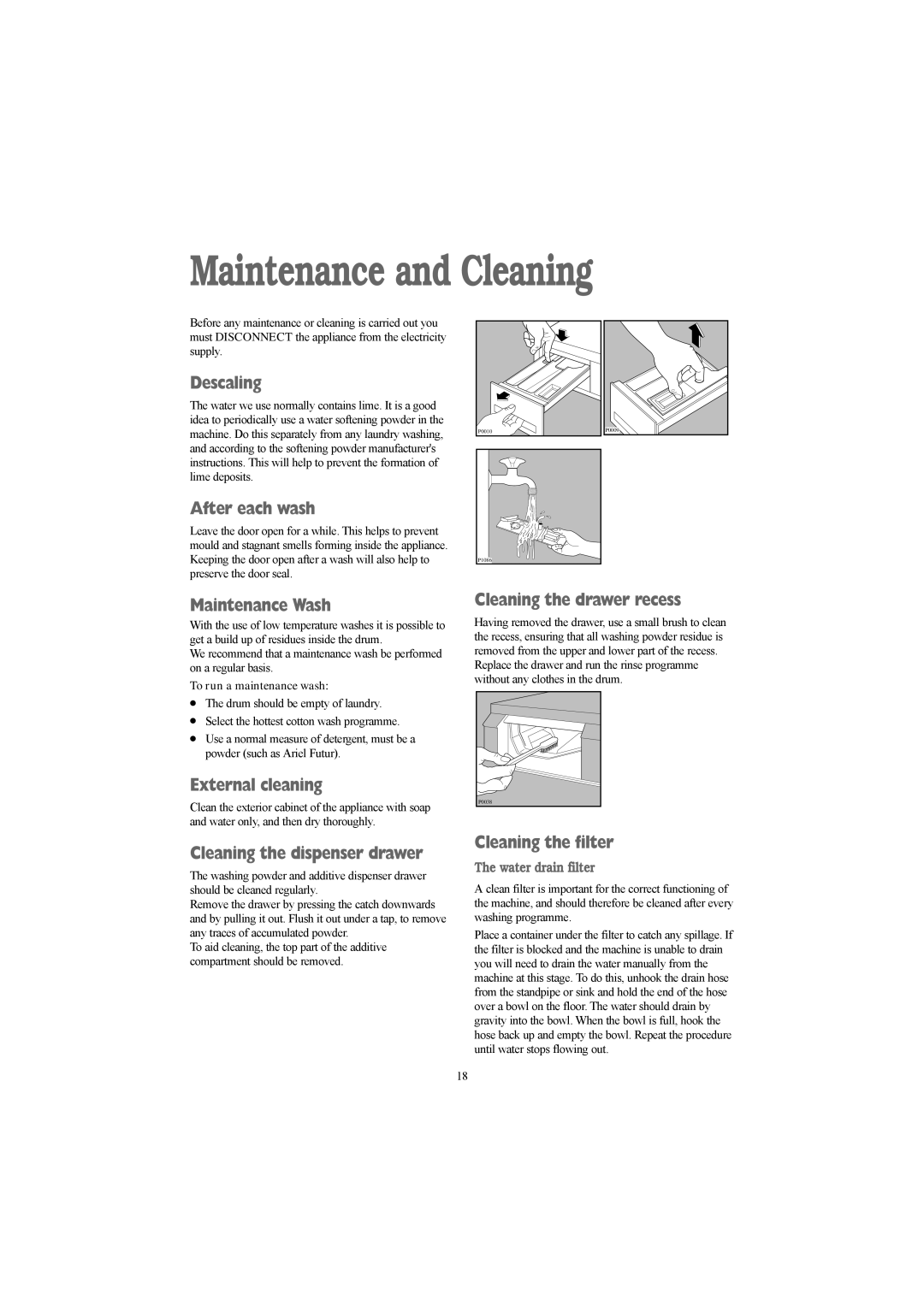 Electrolux EW 1418 1 manual Maintenance and Cleaning 