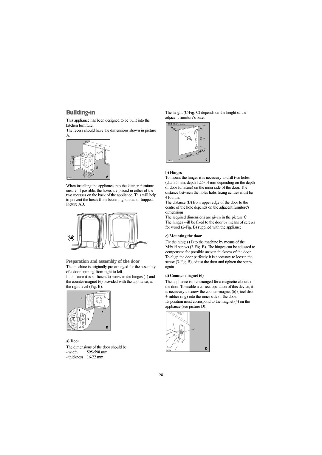 Electrolux EW 1418 1 manual Building-in, Preparation and assembly of the door 