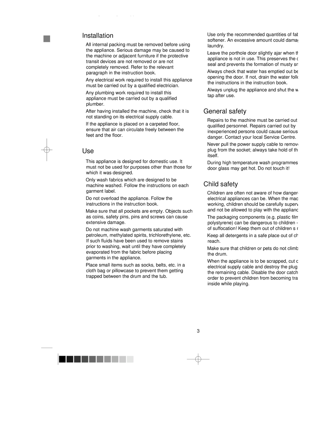 Electrolux EW 560 F manual General safety, Child safety 