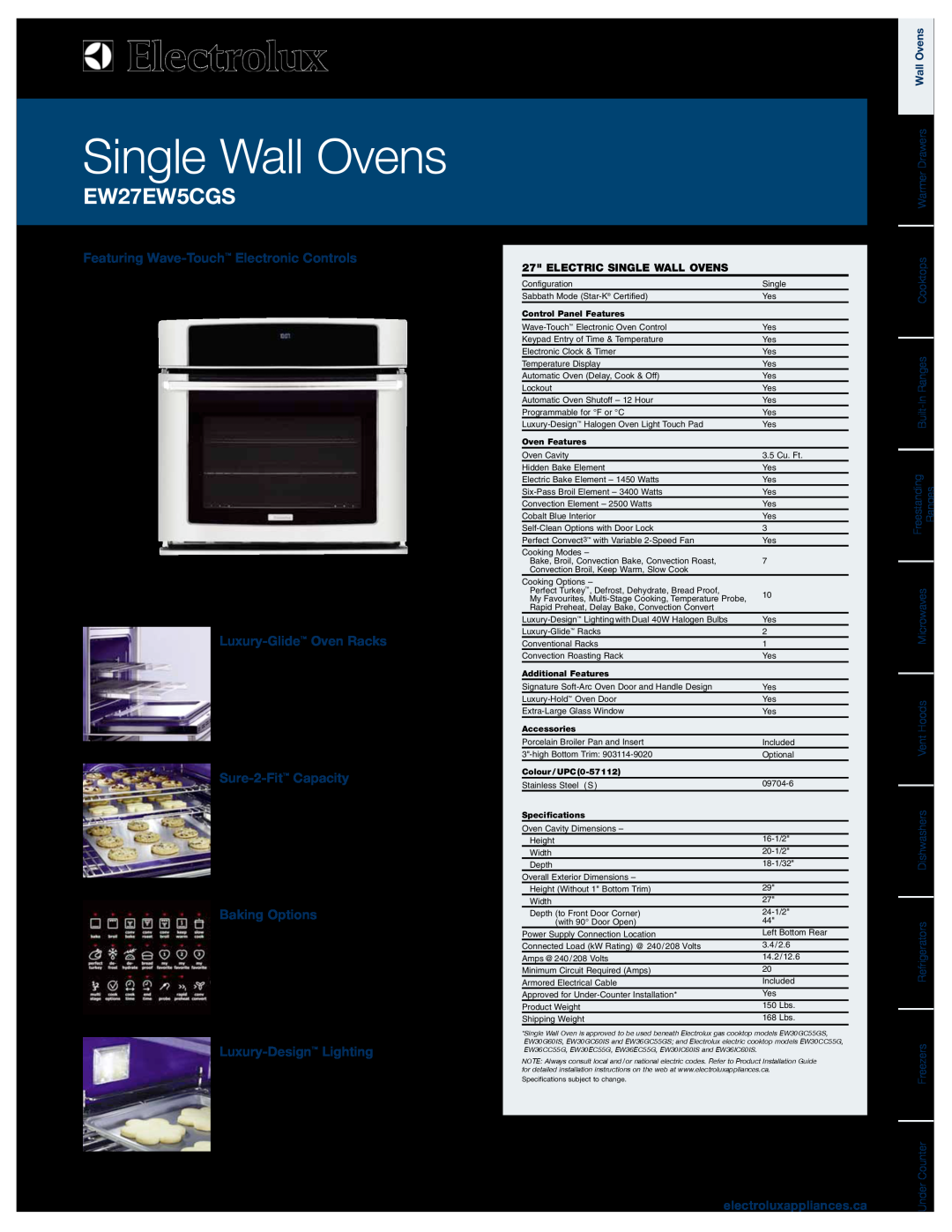 Electrolux EW27EW5CGS specifications Featuring Wave-Touch Electronic Controls Luxury-Glide Oven Racks, Sure-2-Fit Capacity 