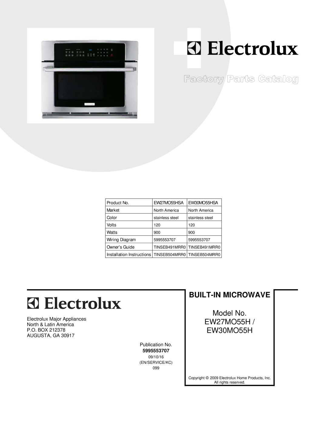 Electrolux installation instructions BUILT-IN Microwave, EW27MO55HSA EW30MO55HSA 