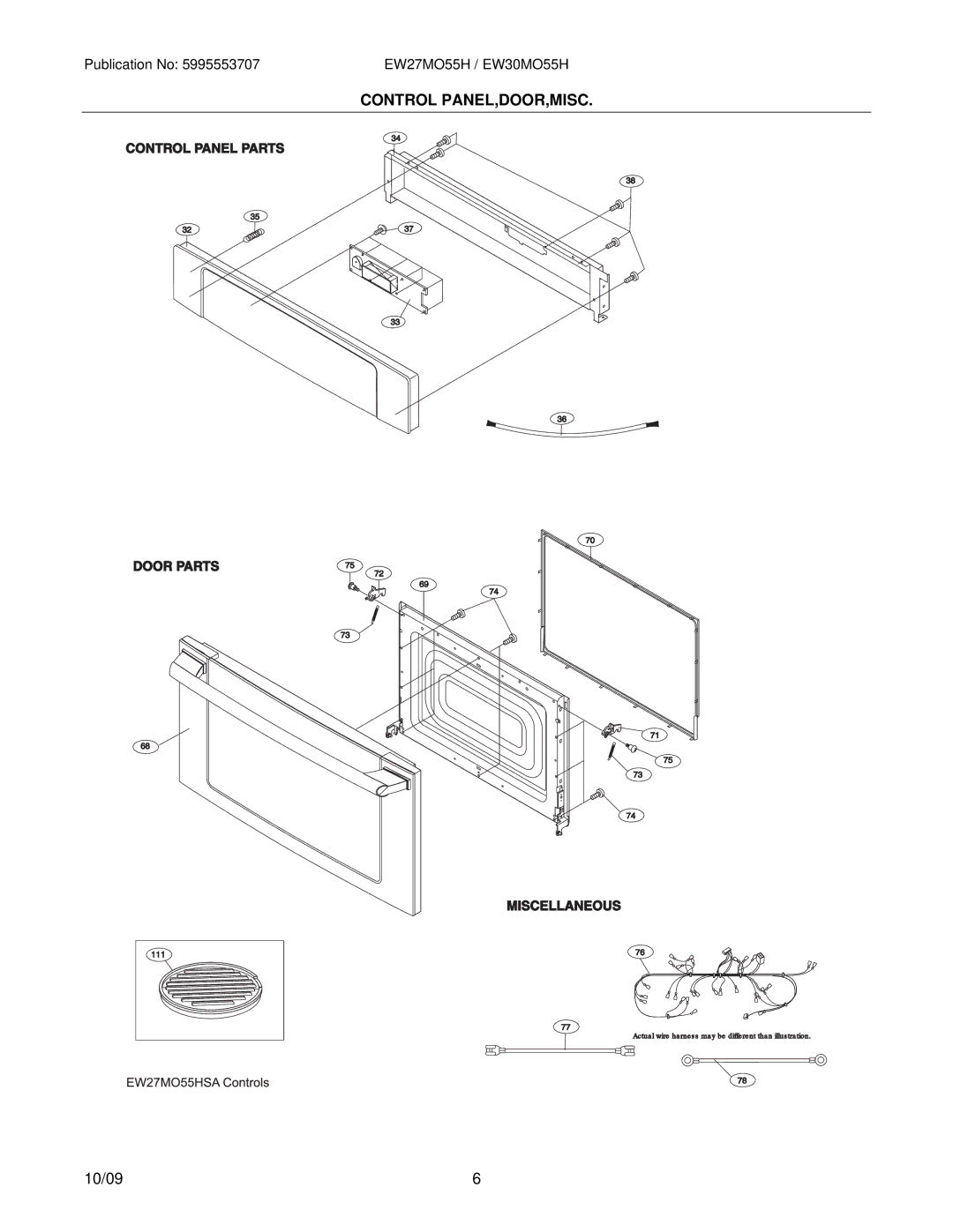 Electrolux EW27MO55HSA, EW30MO55HSA installation instructions Control PANEL,DOOR,MISC 