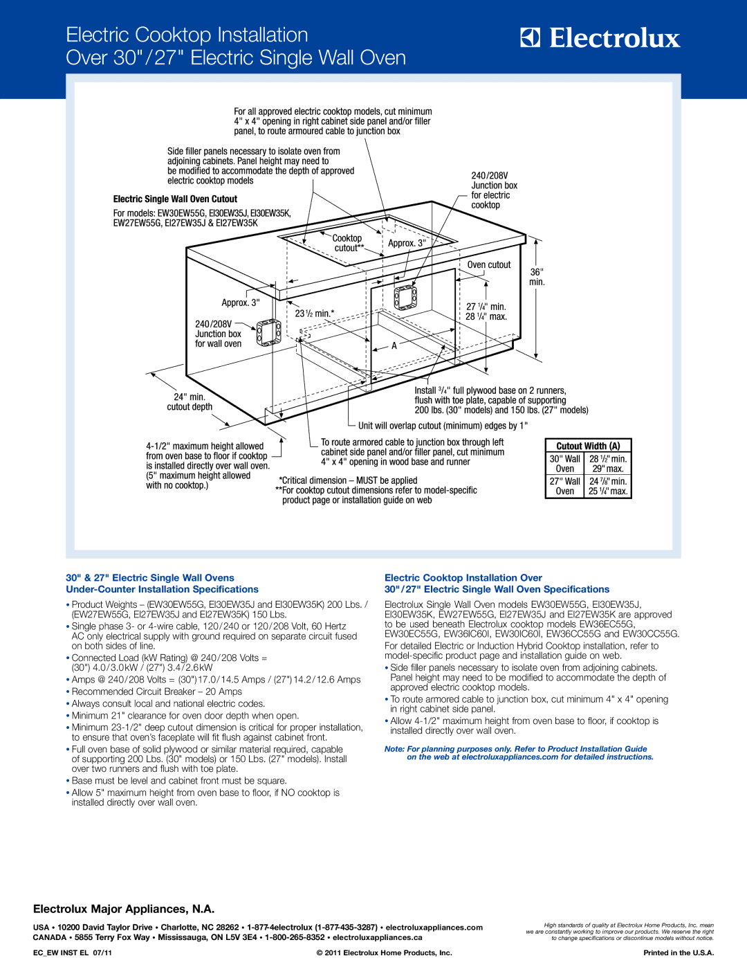 Electrolux EW30EW55G S, EW30EW55G W, EW30EW55G B specifications Ecew Inst EL 07/11 