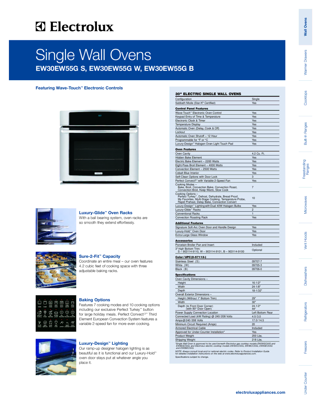 Electrolux EW30EW55GB specifications Sure-2-FitCapacity, Baking Options, Luxury-DesignLighting, Electroluxappliances.com 