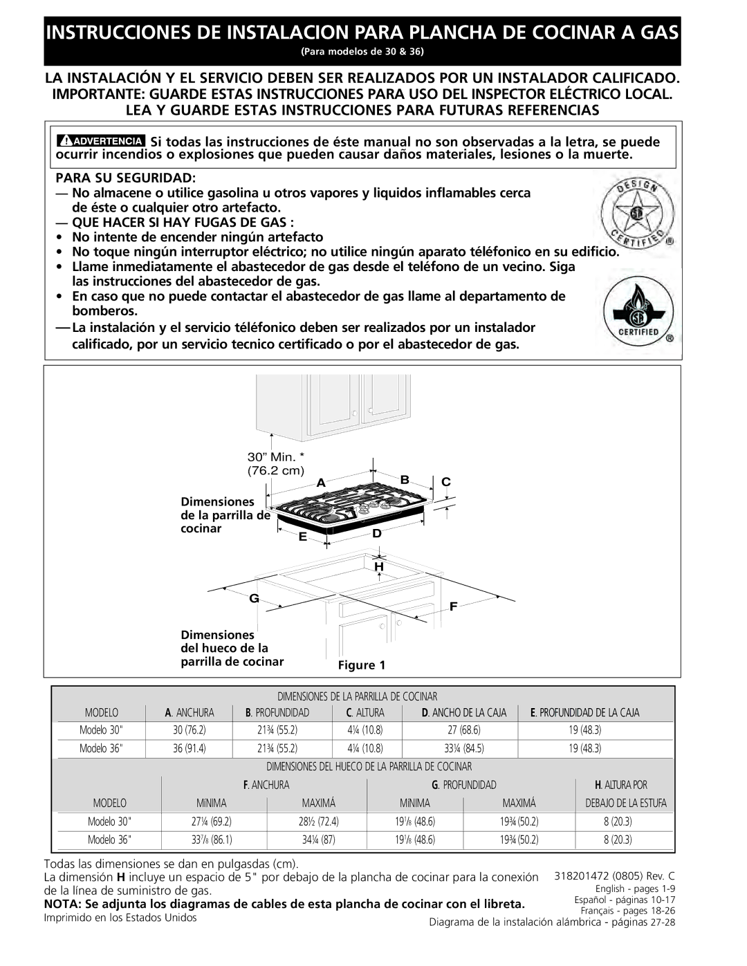 Electrolux EW30GC55G installation instructions Instrucciones DE Instalacion Para Plancha DE Cocinar a GAS 