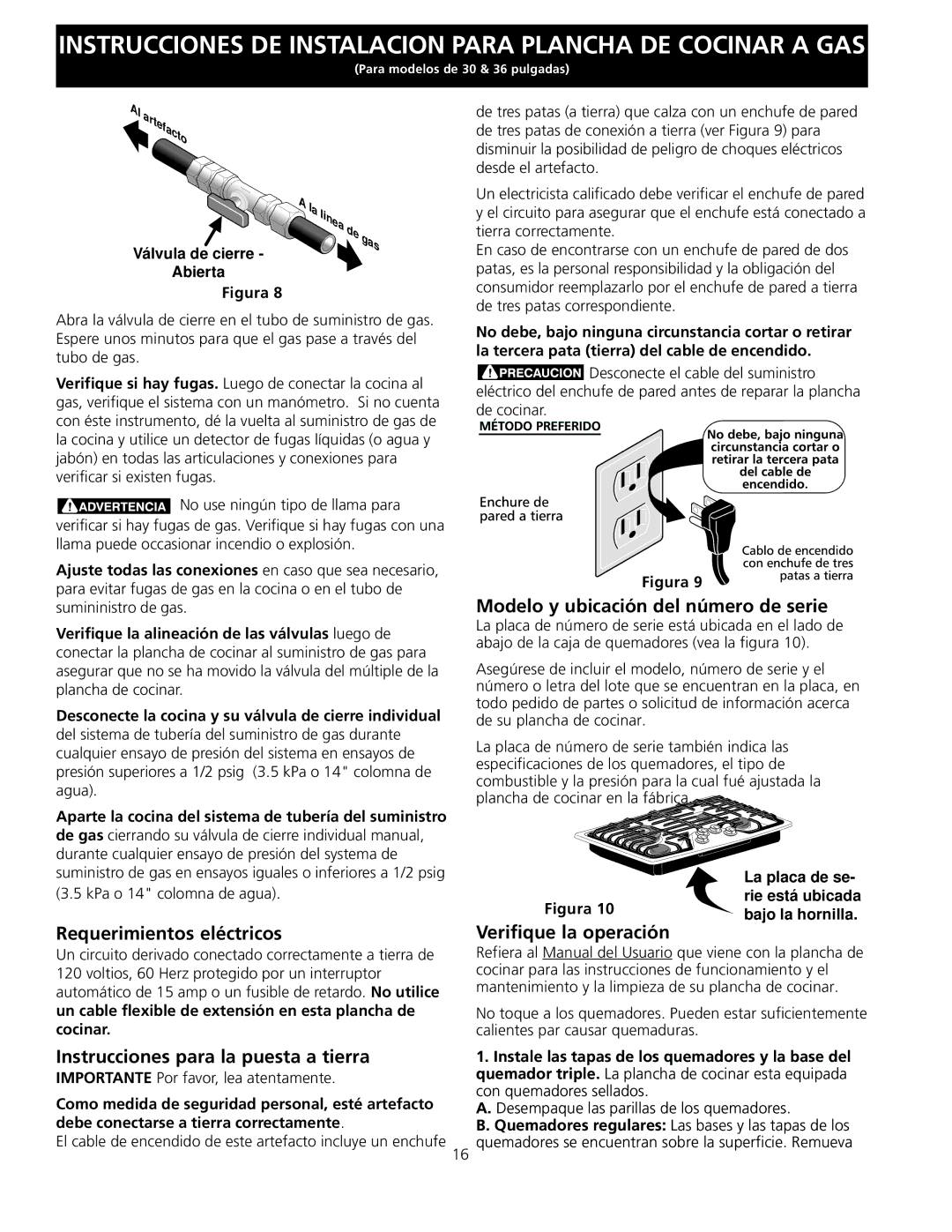 Electrolux EW30GC55G Modelo y ubicación del número de serie, Requerimientos eléctricos, Verifique la operación 