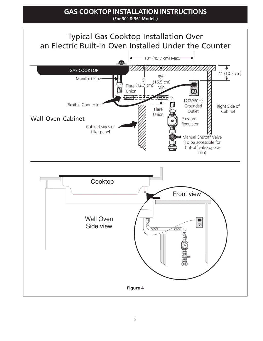 Electrolux EW30GC55G installation instructions Cooktop Front view Wall Oven Side view 