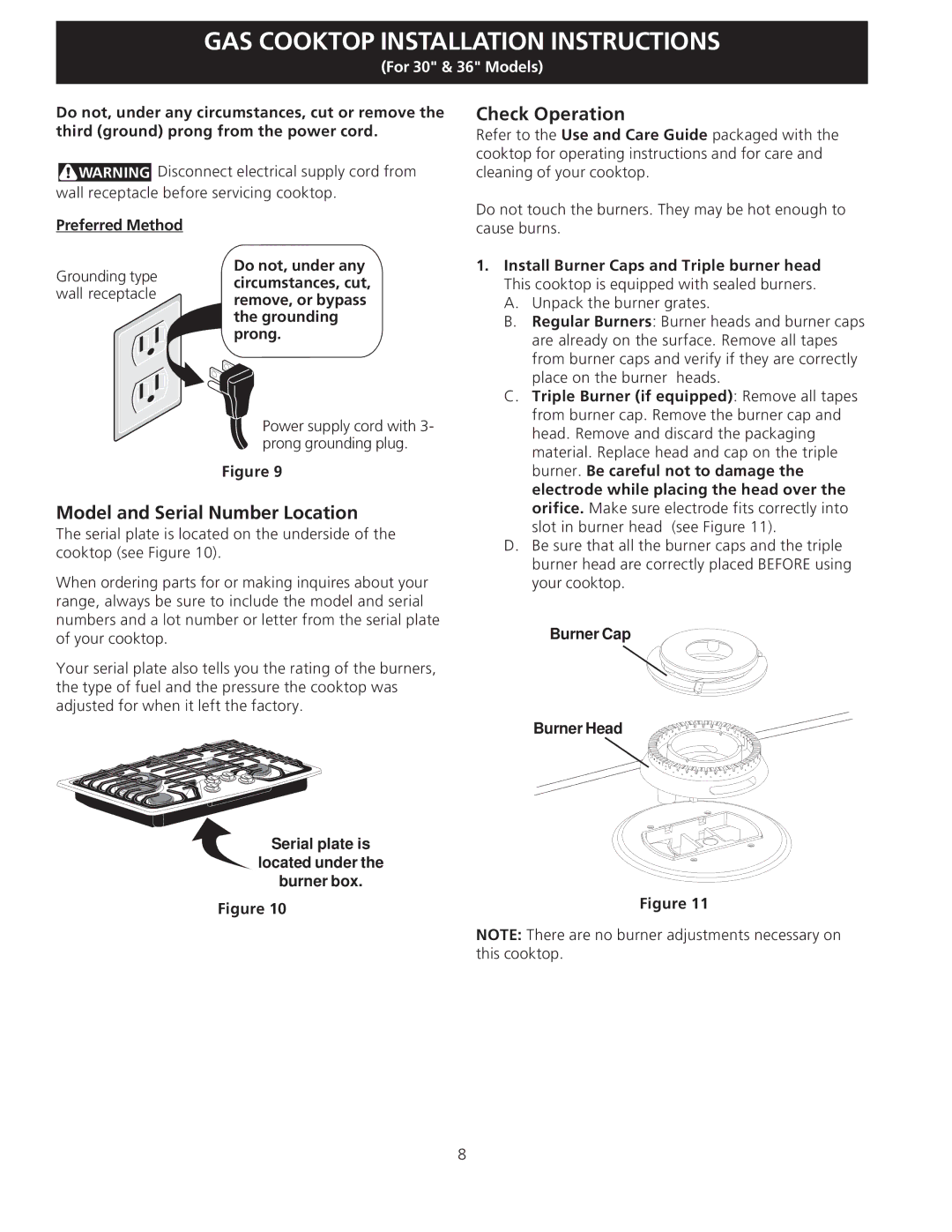 Electrolux EW30GC55G installation instructions Model and Serial Number Location, Check Operation 