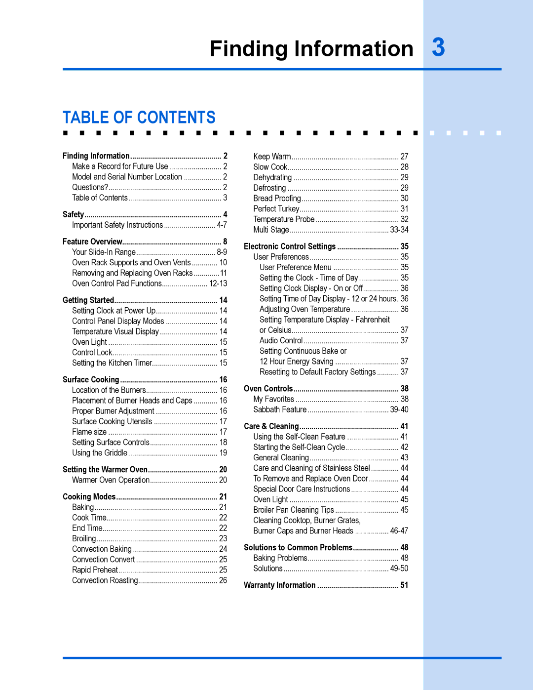 Electrolux EW30GS65GS manual Table of Contents 