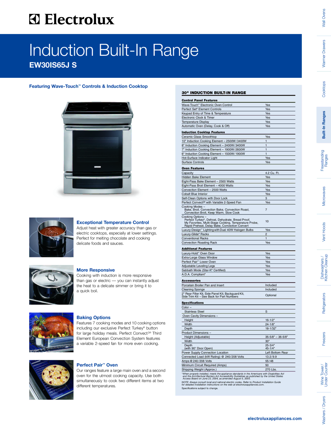 Electrolux EW30IS65JS specifications More Responsive, Baking Options, Perfect Pair Oven, Electroluxappliances.com 