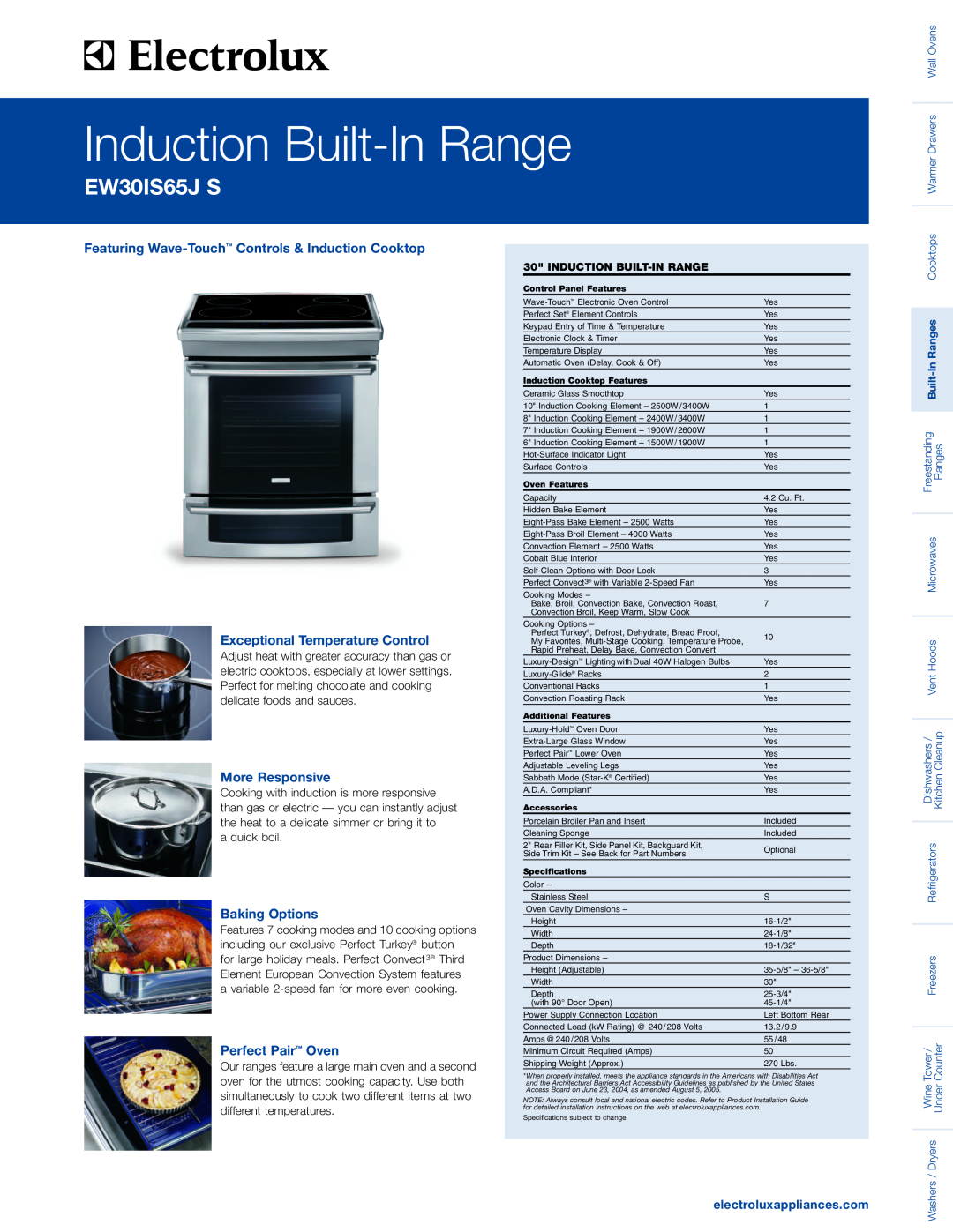 Electrolux EW30IS65JS specifications Featuring Wave-Touch Controls & Induction Cooktop, Exceptional Temperature Control 