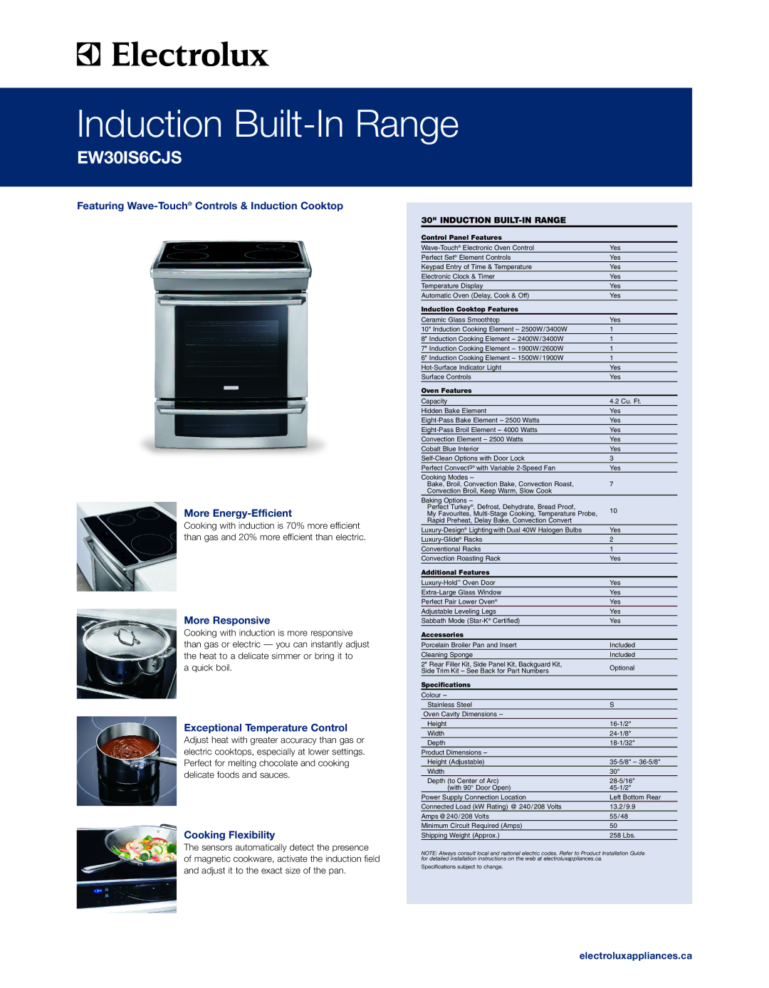 Electrolux EW30IS6CJS specifications More Responsive, Exceptional Temperature Control, Cooking Flexibility 