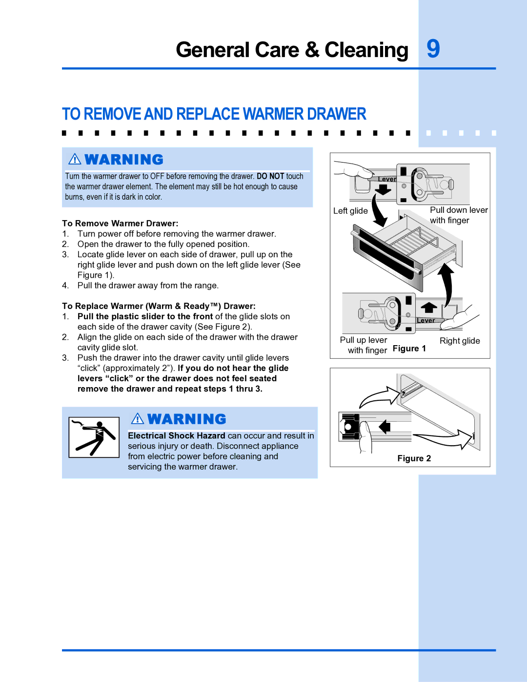 Electrolux EW30WD55GS manual General Care & Cleaning, To Remove and Replace Warmer Drawer, To Remove Warmer Drawer 