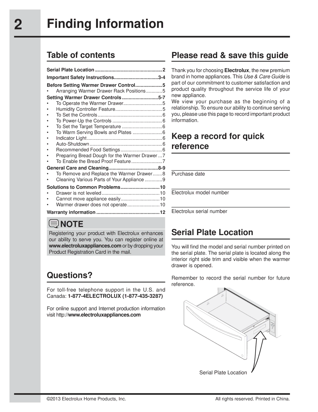 Electrolux EW30WD55QS manual Finding Information 