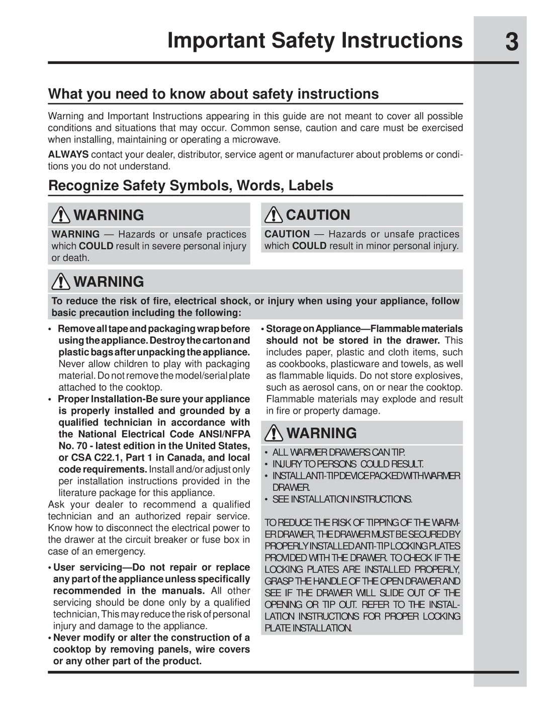 Electrolux EW30WD55QS manual Important Safety Instructions, What you need to know about safety instructions 