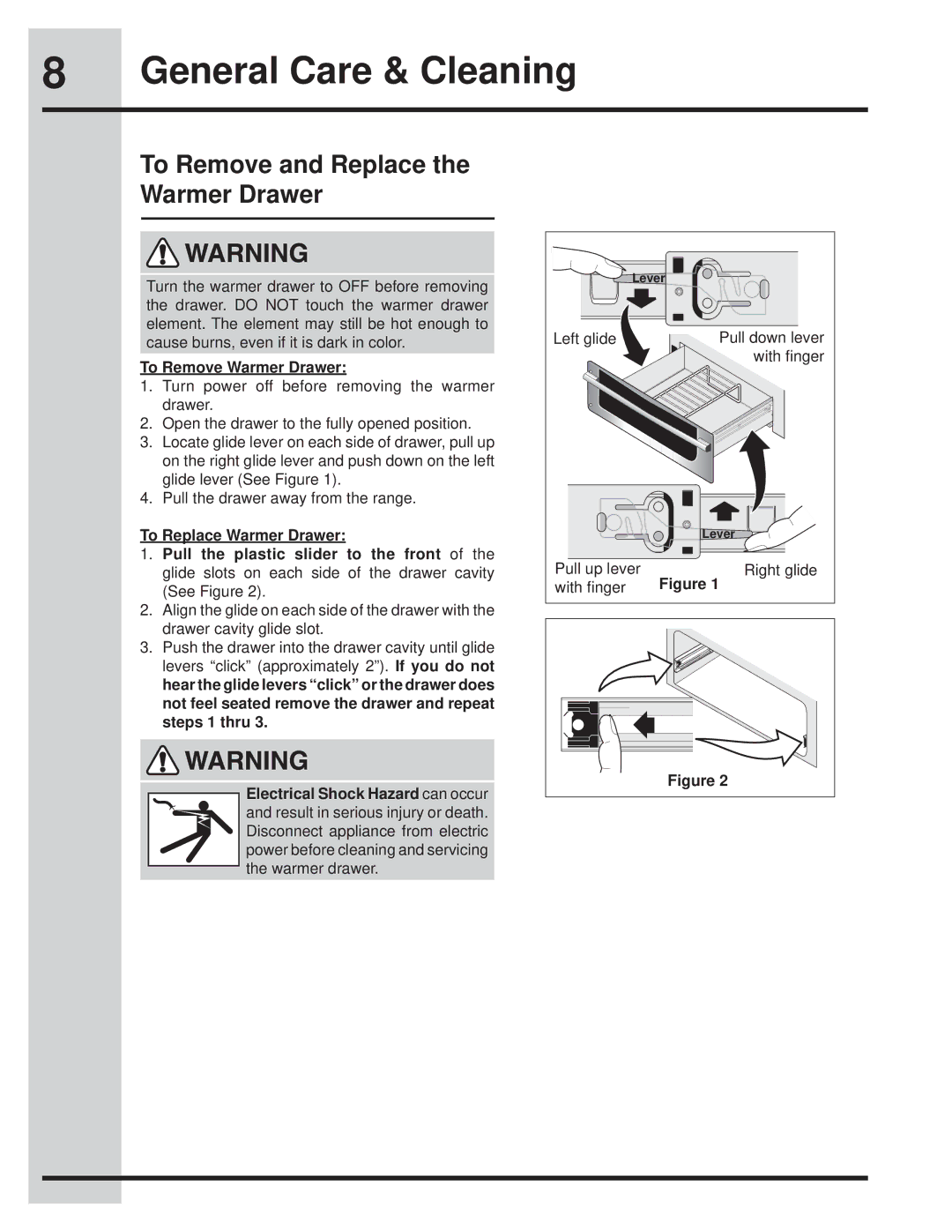 Electrolux EW30WD55QS manual General Care & Cleaning, To Remove and Replace the Warmer Drawer, To Remove Warmer Drawer 