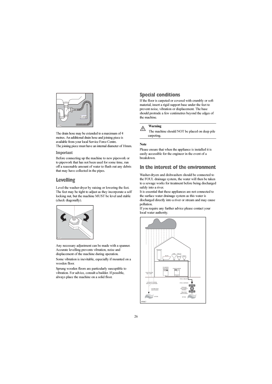 Electrolux EWD 1214 I manual Levelling, Special conditions, Interest of the environment 