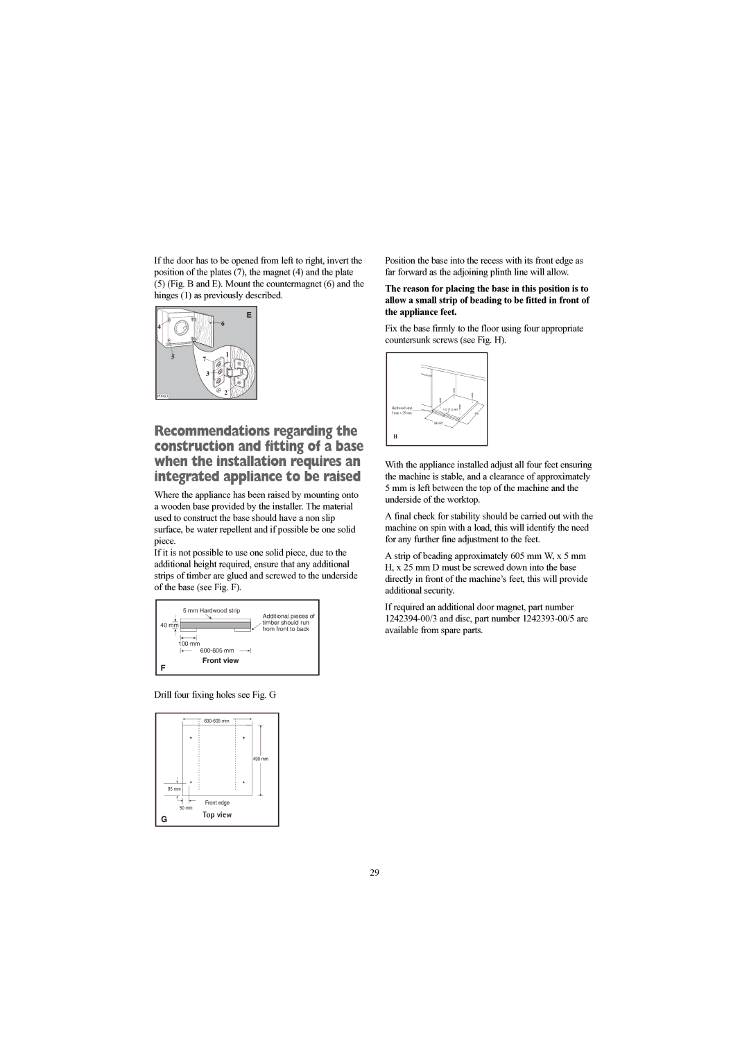 Electrolux EWD 1214 I manual Drill four fixing holes see Fig. G 